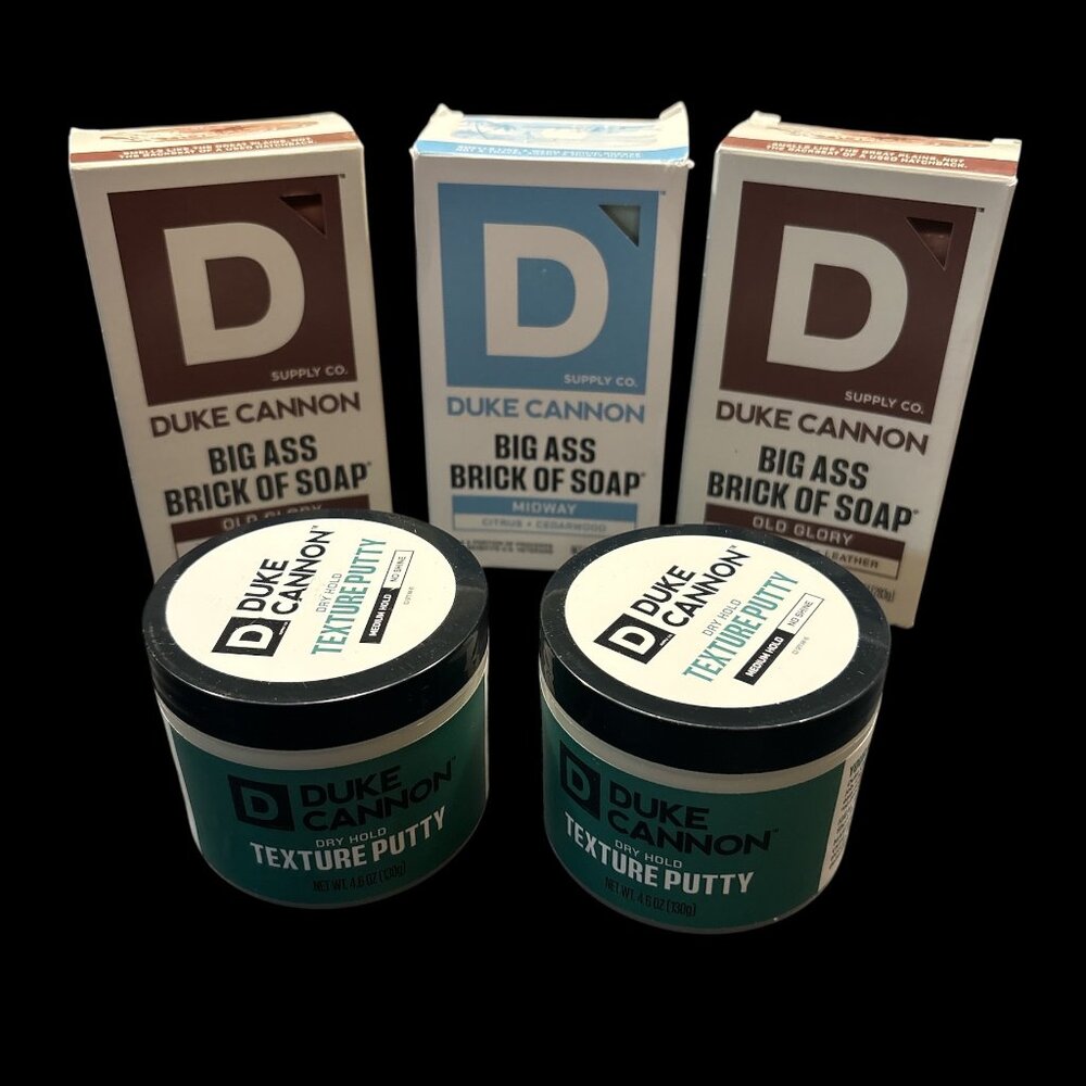5  piece lot of Duke Cannon Grooming supplies - 3 soaps and 2 hair putty NWT